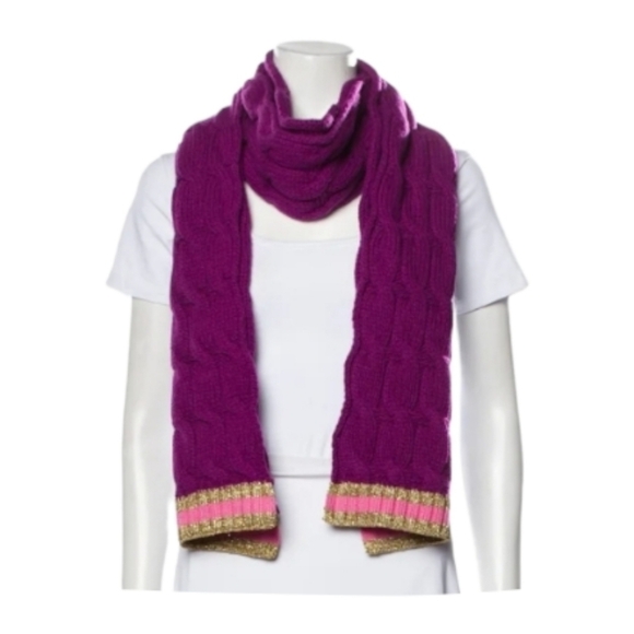NWT Gucci Fuschia Purple & Pink Wool & Cashmere Cableknit Winter Scarf